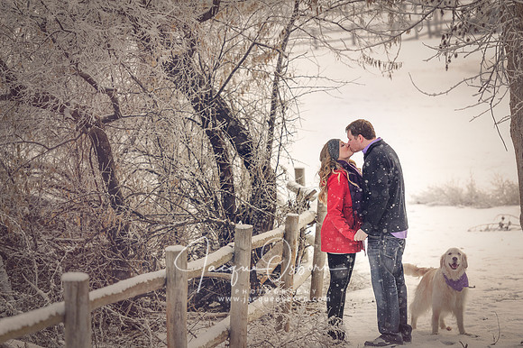 Lovely Couple with Dog in the snow