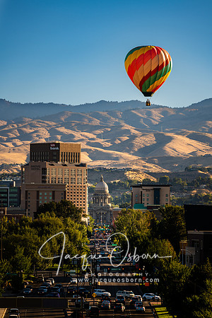 Hot Air Balloon flying above the Capitol building in Boise, Idaho - Jacque Osborn Photography